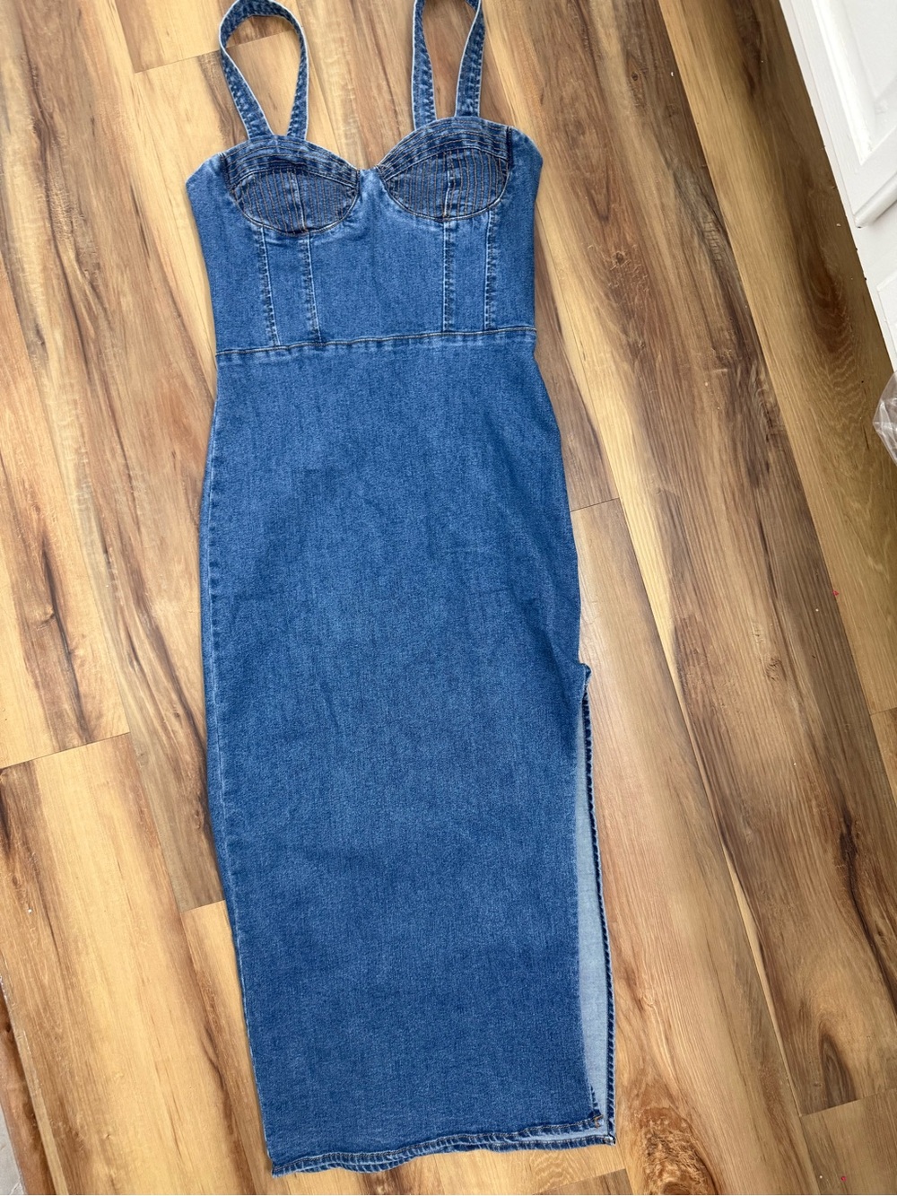 Forever 21 Blue Denim Bustier Midi Dress